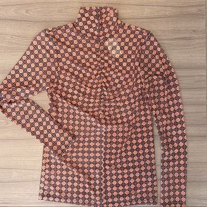 Retro Print Mesh Turtleneck Top